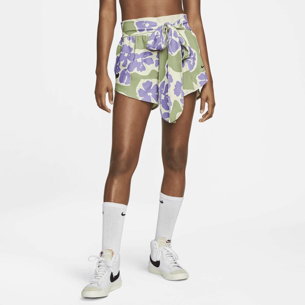 Nike x Naomi Osaka Women’s Green/Purple Floral Print Tie-Waist Shorts - Size XL